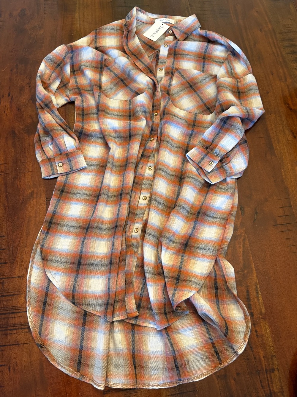 NWT Mustard Seed Plaid Button-Down Shirt in Brown, Cream & Blue